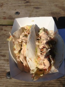 Fish tacos, my treat after working the water stops for the morning.