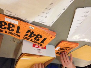 getting the race bib's ready