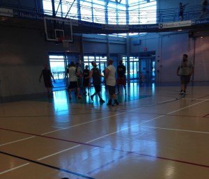 the guys playing ball, the running track is around the gym so I could see them play while I ran.